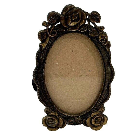 VTG Brass? The Weston Gallery Miniature Oval Floral Relief Metal Easel Frame - Picture 1 of 11